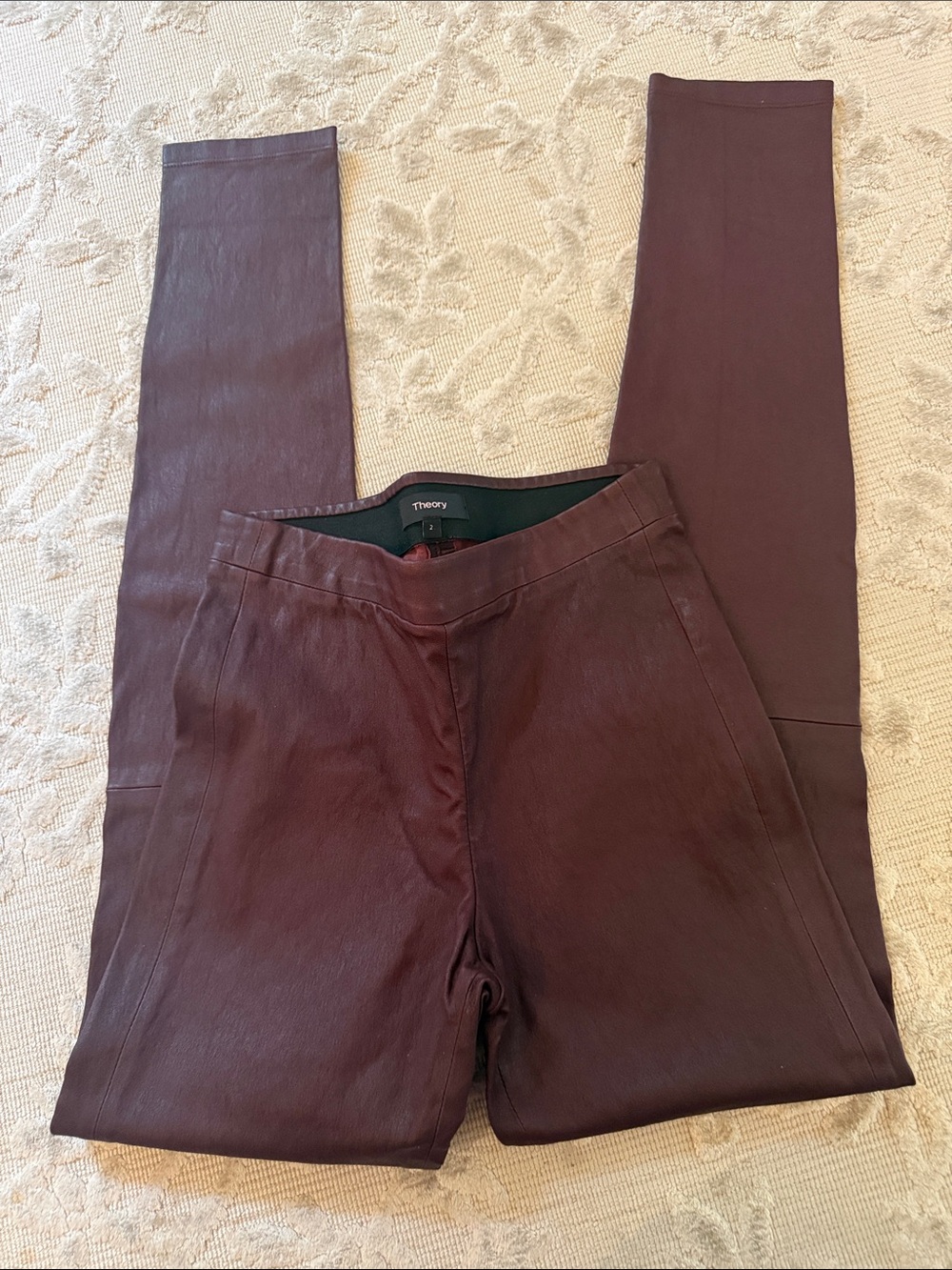 Theory Leather Leggings in Deep Wine